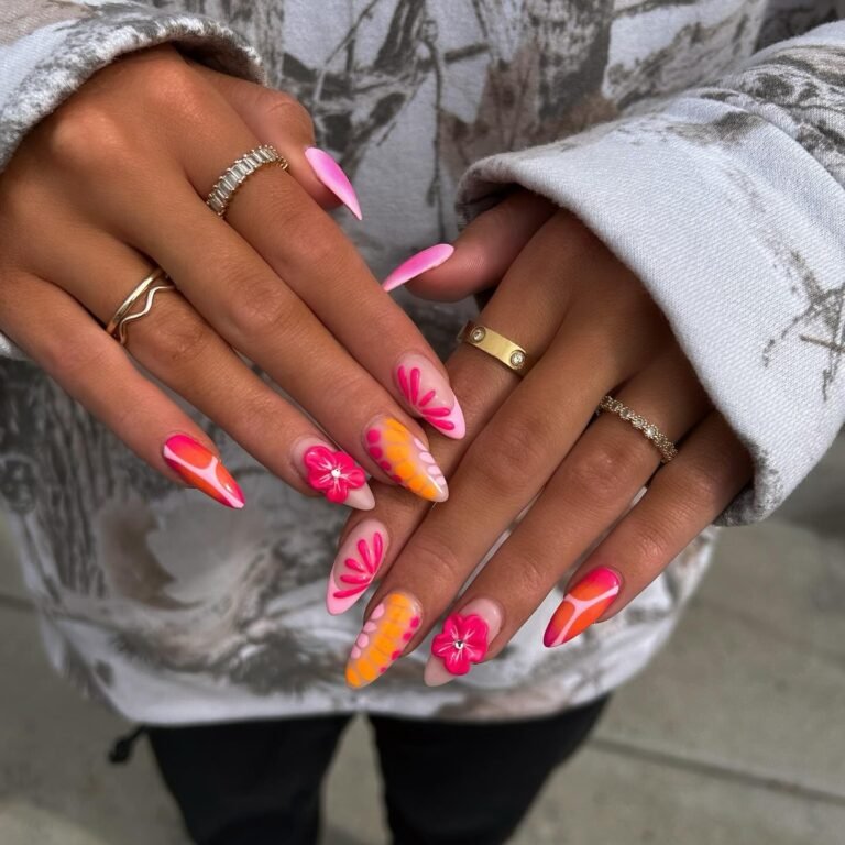 Pink and Orange Summer Nails Ideas for a Bright, Trendy Vacation Manicure