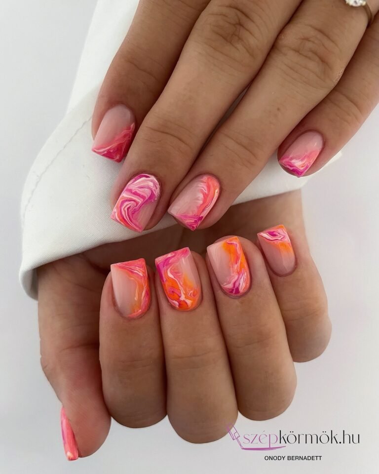 Cute Pink and Orange Nails for a Fun, Trendy Look