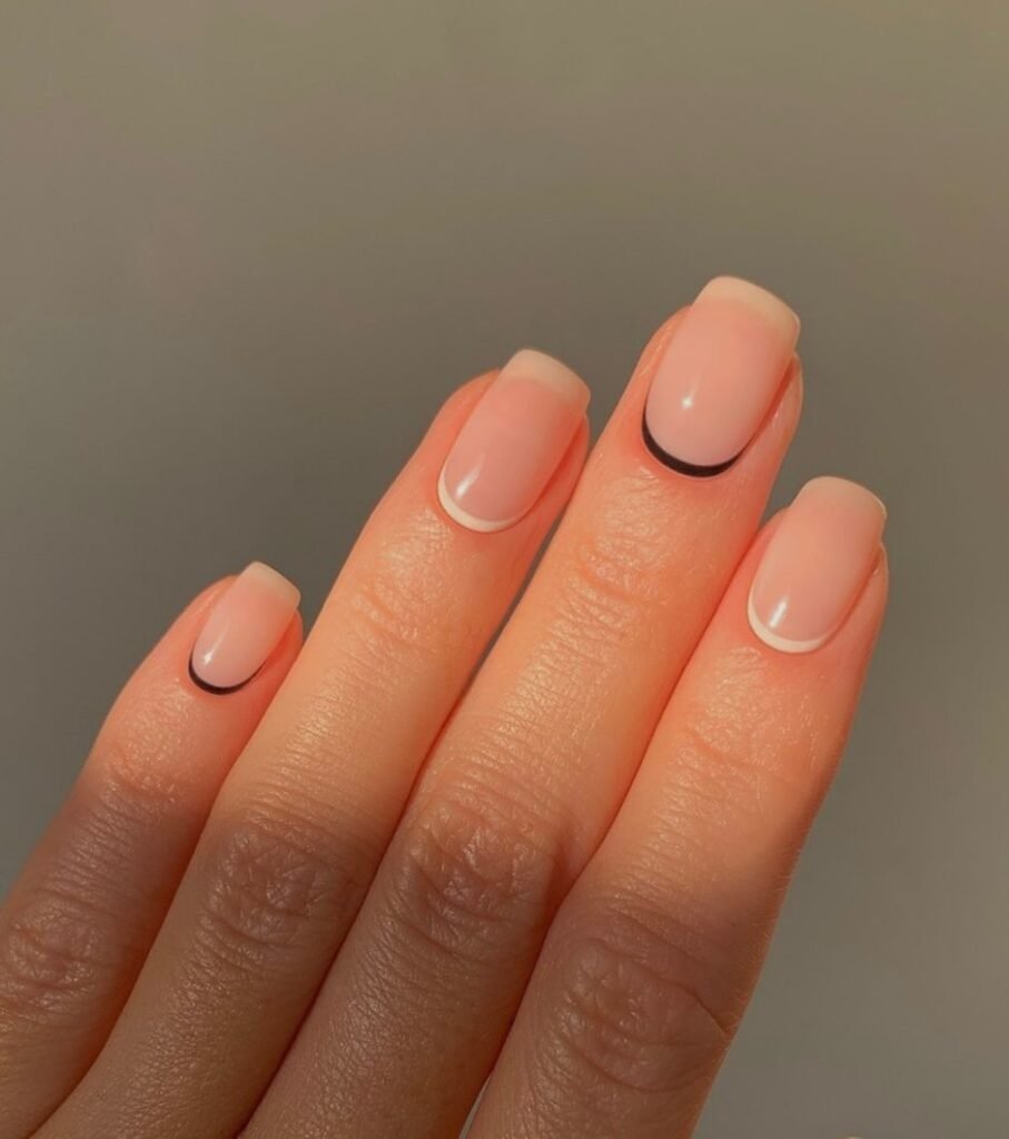 invisible French nails with thin black tip detail
