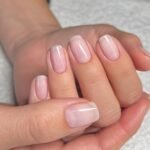 short invisible French square nails with glossy pink base
