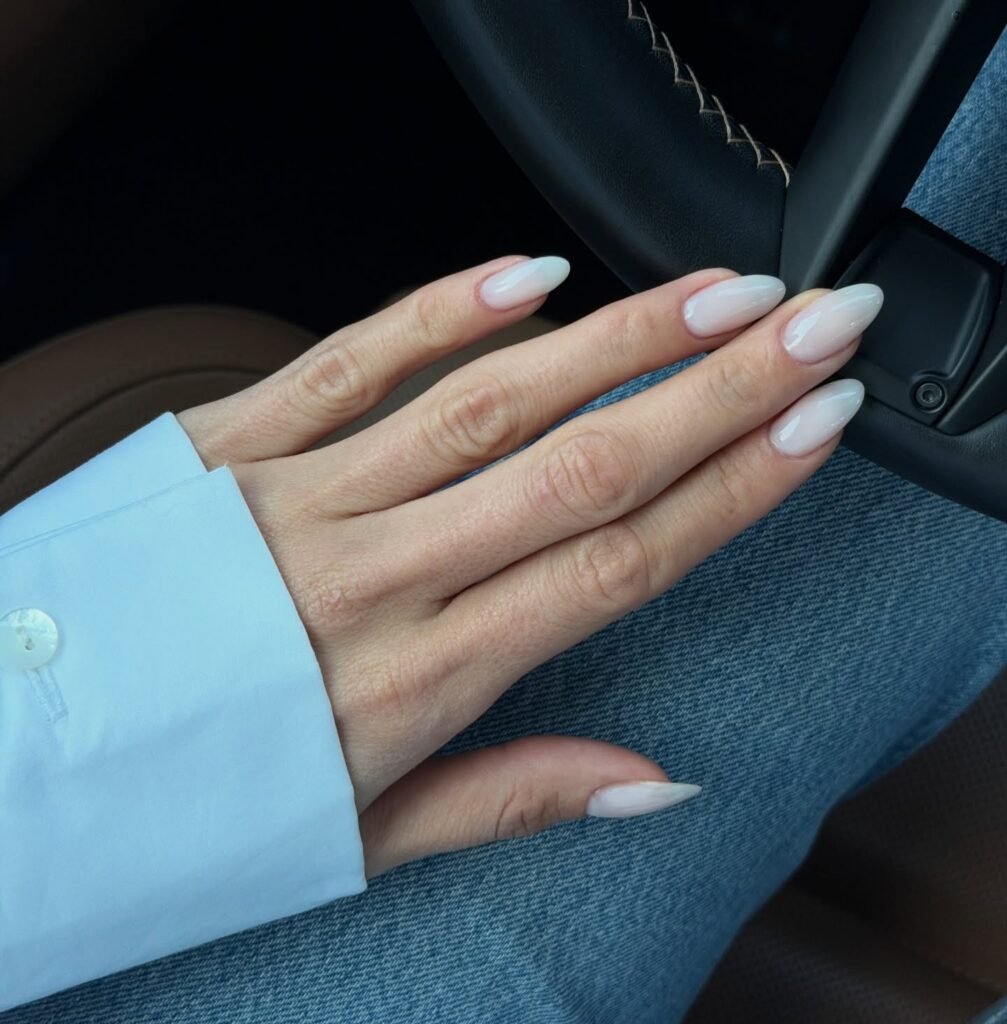 glazed invisible French nails with sheer pink shine