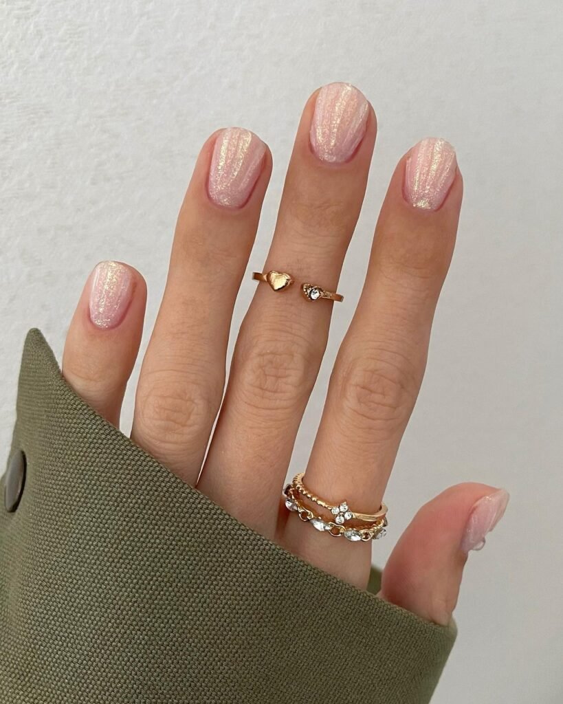 Pearl shimmer pink nails with soft minimalist manicure